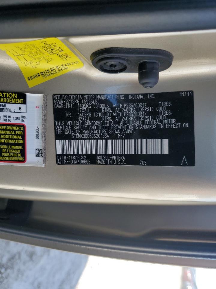 2012 Toyota Sienna VIN 5TDKK3DC6CS201864 Copart auction photo, front end / minor dent/scratches damage thumbnail 14