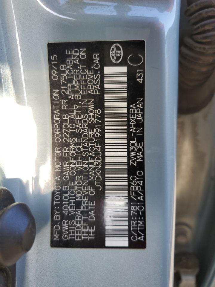 2015 Toyota Prius VIN JTDKN3DU4F1991778 Copart auction photo, rear end damage thumbnail 12
