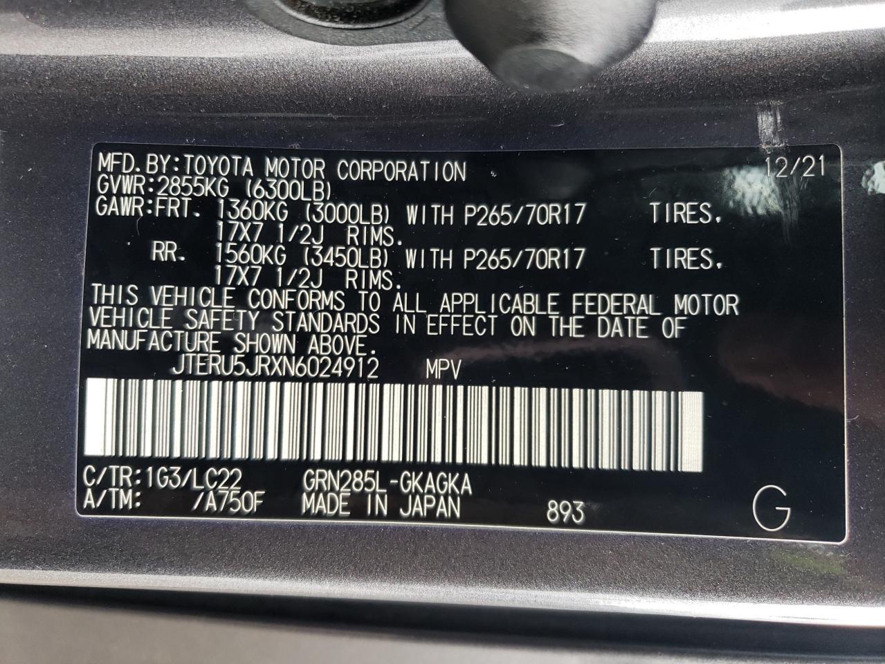 2022 Toyota 4Runner VIN JTERU5JRXN6024912 Copart auction photo, front end damage thumbnail 14