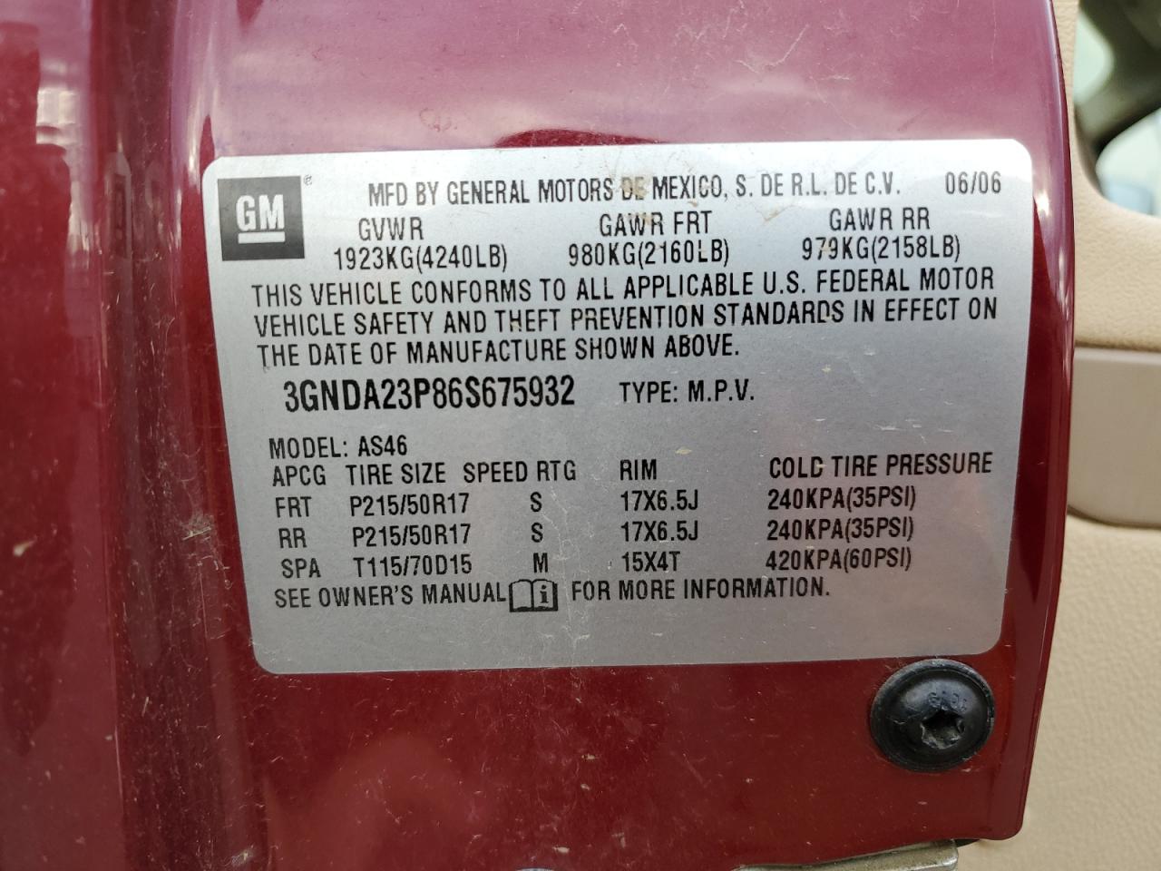 2006 Chevrolet HHR VIN 3GNDA23P86S675932 Copart auction photo, all over damage thumbnail 12