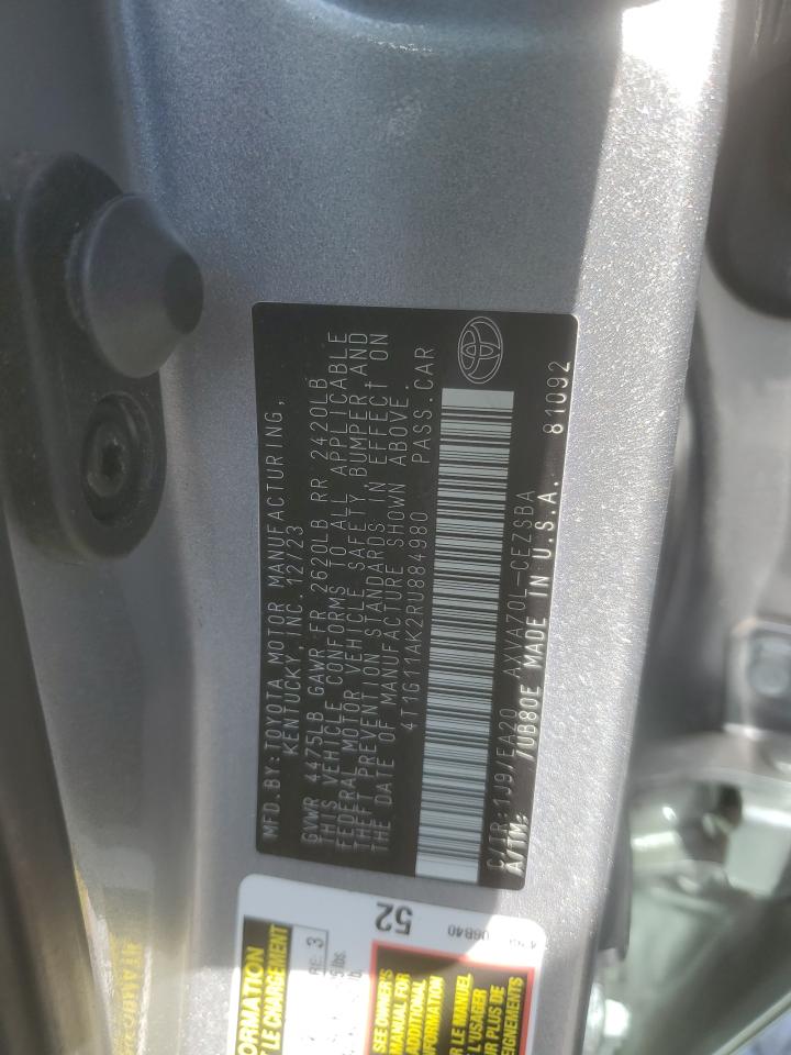 2024 Toyota Camry VIN 4T1G11AK2RU884980 Copart auction photo, side damage thumbnail 12