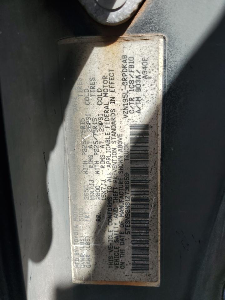 2001 Toyota Tacoma VIN 5TESN92N81Z736659 Copart auction photo, front end damage thumbnail 12
