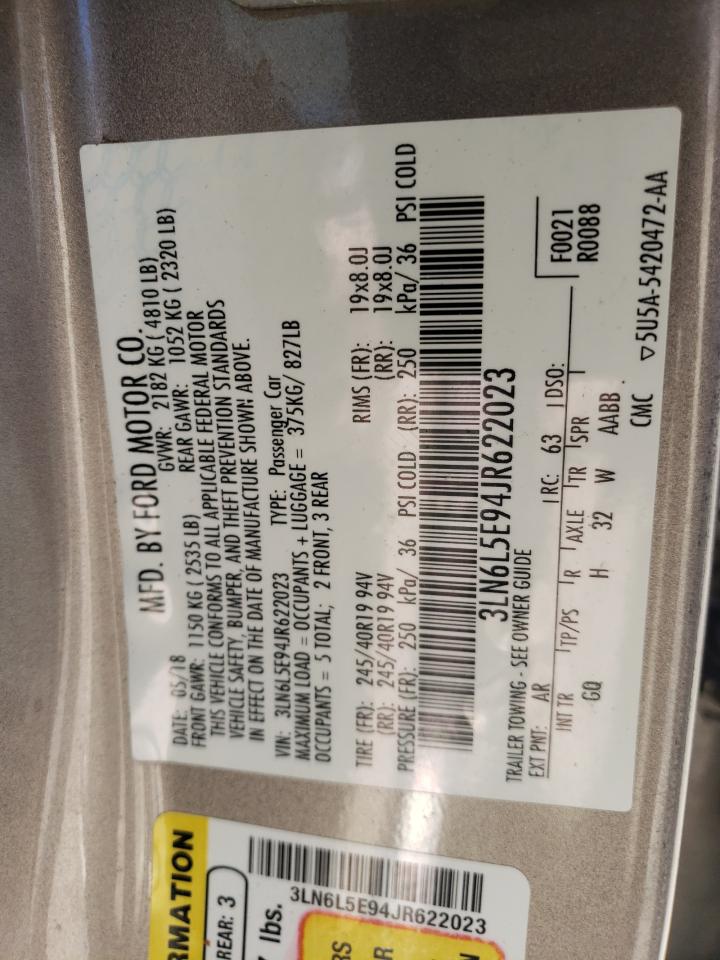 2018 Lincoln MKZ VIN 3LN6L5E94JR622023 Copart auction photo, front end / hail damage thumbnail 15