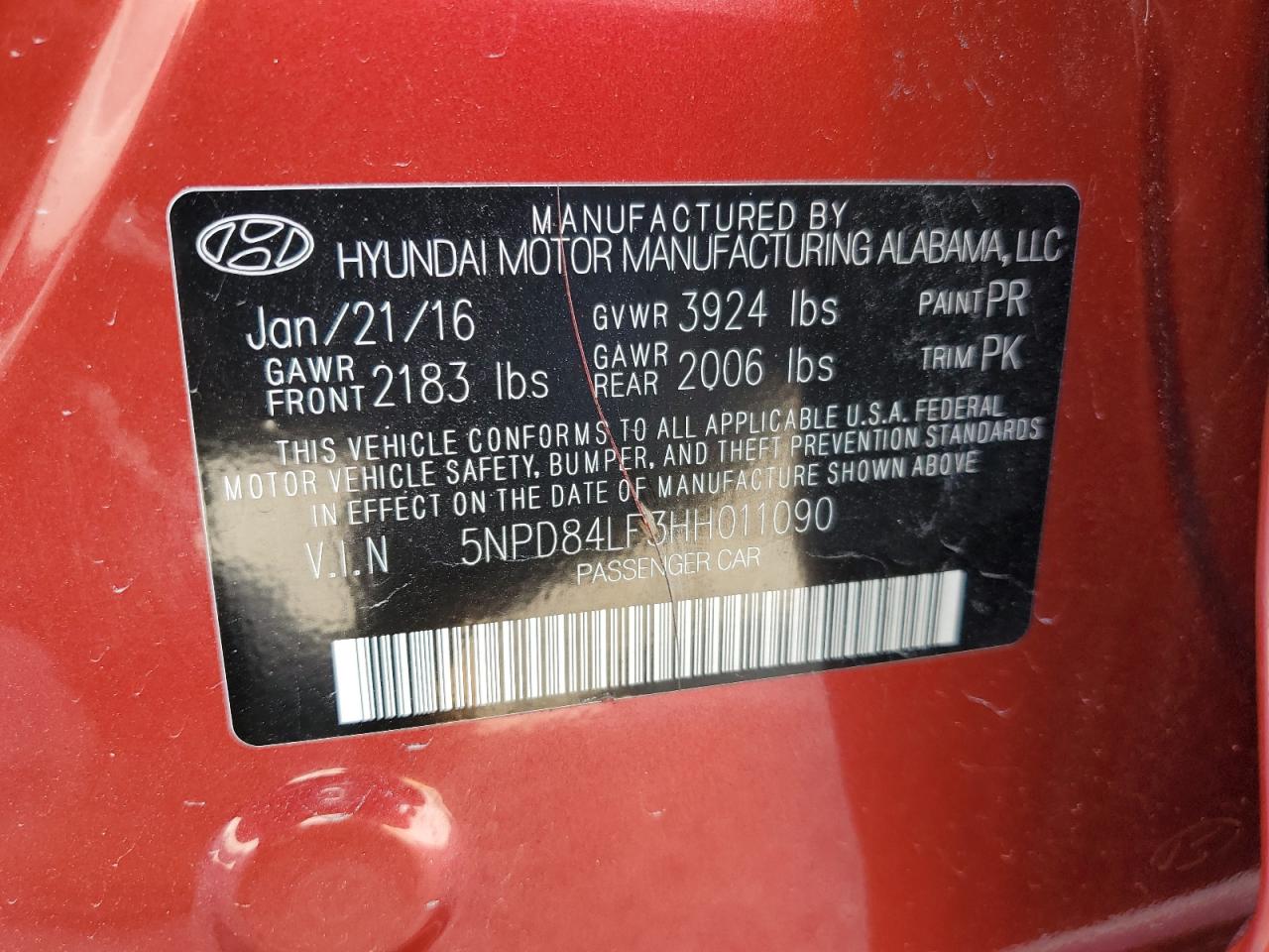 2017 Hyundai Elantra VIN 5NPD84LF3HH011090 Copart auction photo, front end damage thumbnail 13