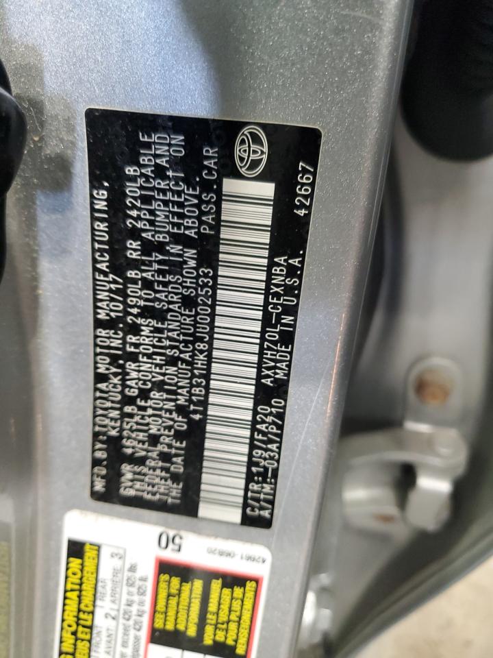 2018 Toyota Camry VIN 4T1B31HK8JU002533 Copart auction photo, front end / minor dent/scratches damage thumbnail 14