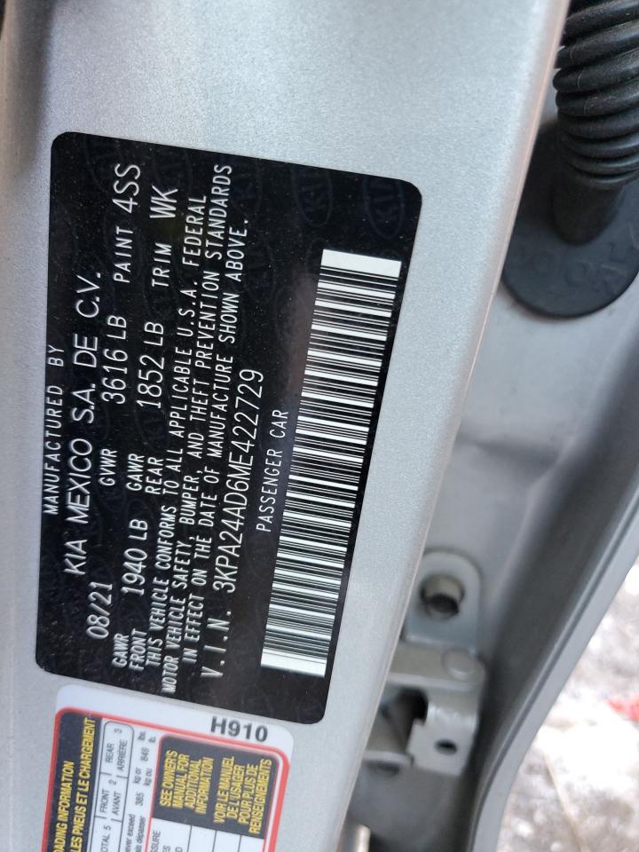 2021 KIA Rio VIN 3KPA24AD6ME422729 Copart auction photo, side damage thumbnail 14