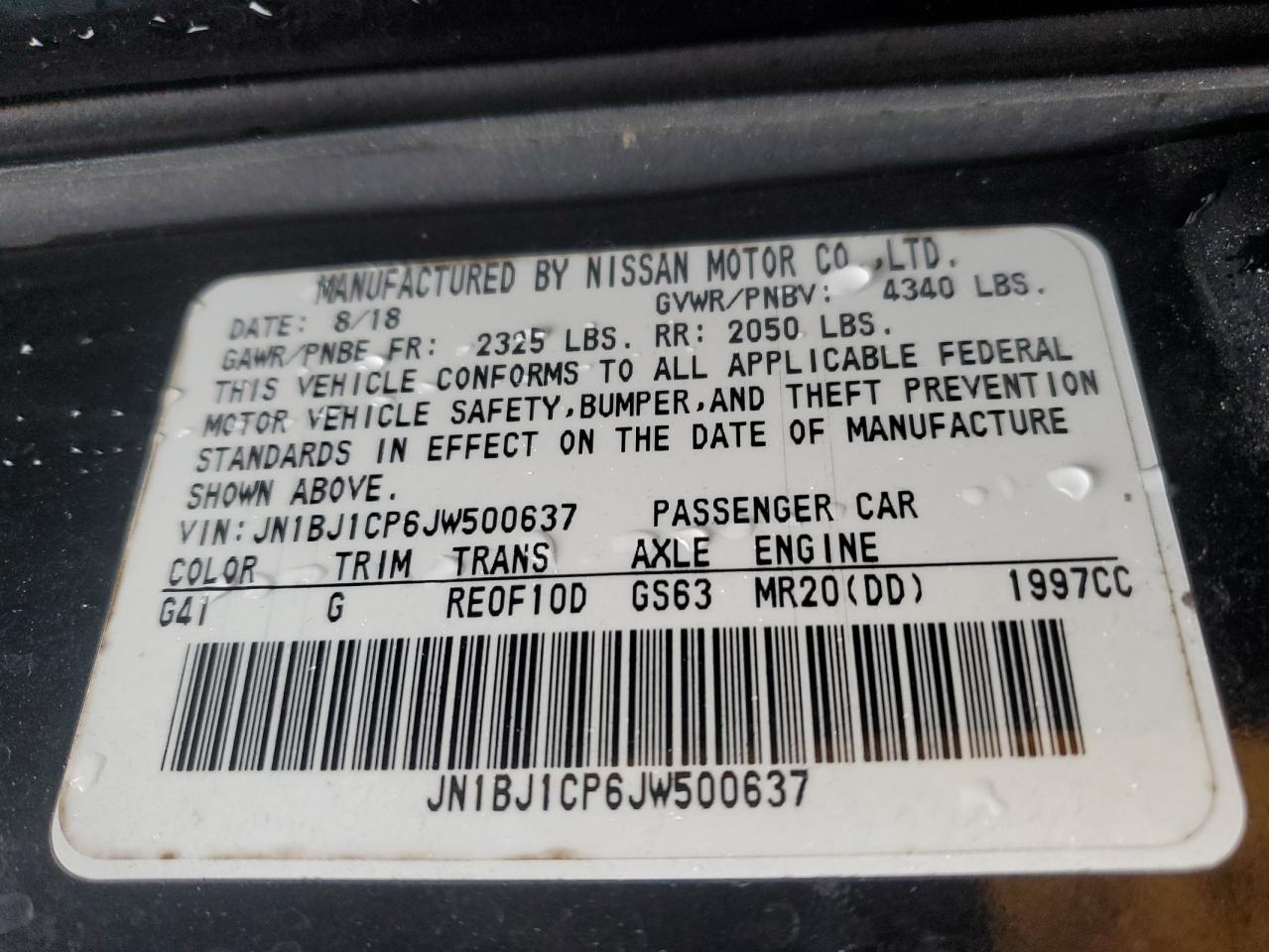 2018 Nissan Rogue VIN JN1BJ1CP6JW500637 Copart auction photo, front end damage thumbnail 13