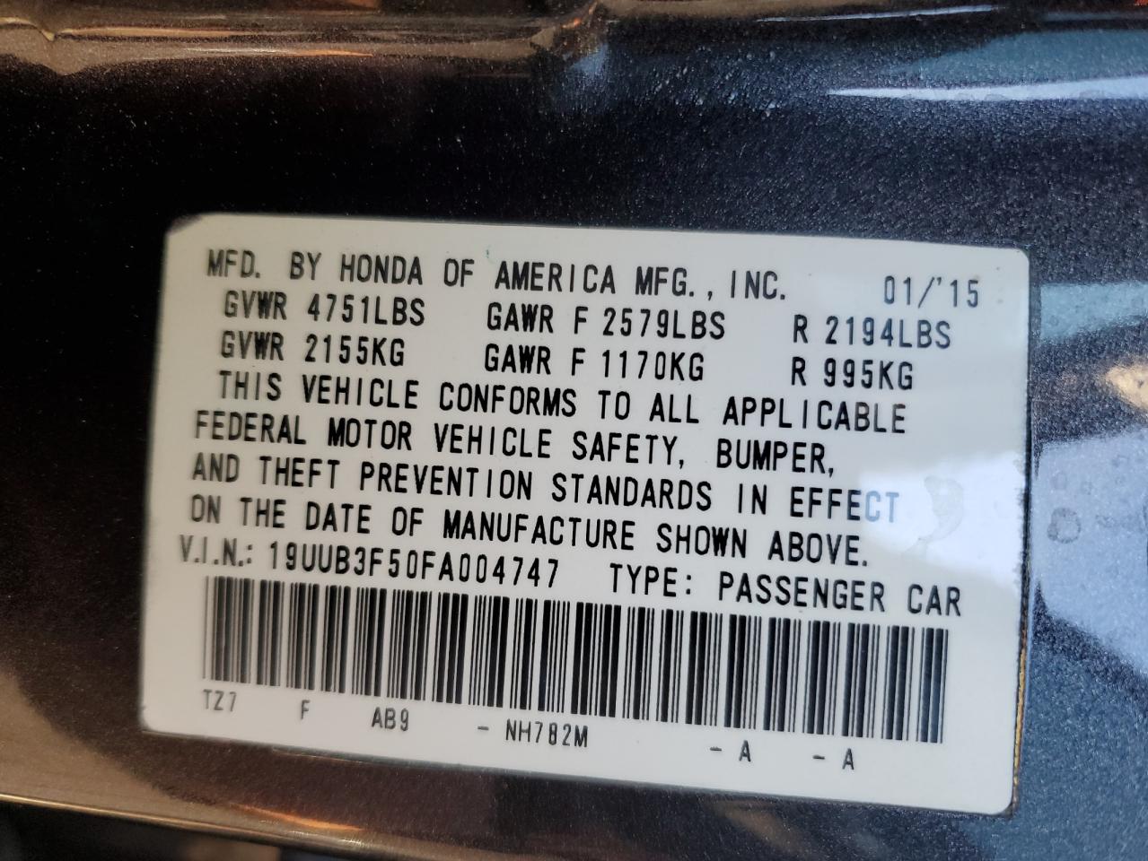 2015 Acura TLX VIN 19UUB3F50FA004747 Copart auction photo, front end damage thumbnail 14