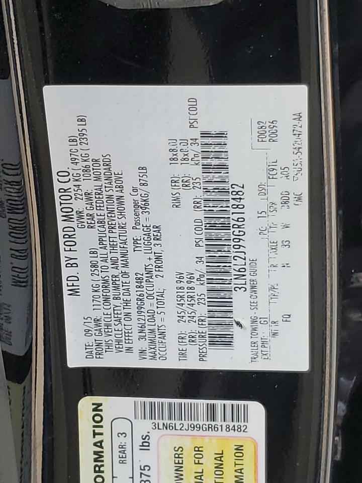 2016 Lincoln MKZ VIN 3LN6L2J99GR618482 Copart auction photo, all over / undercarriage damage thumbnail 12