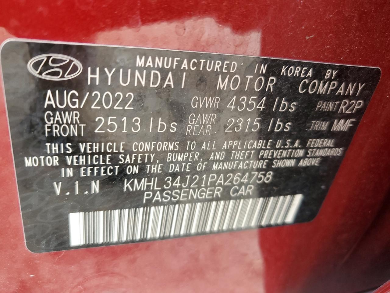2023 Hyundai Sonata VIN KMHL34J21PA264758 Copart auction photo, front end damage thumbnail 13