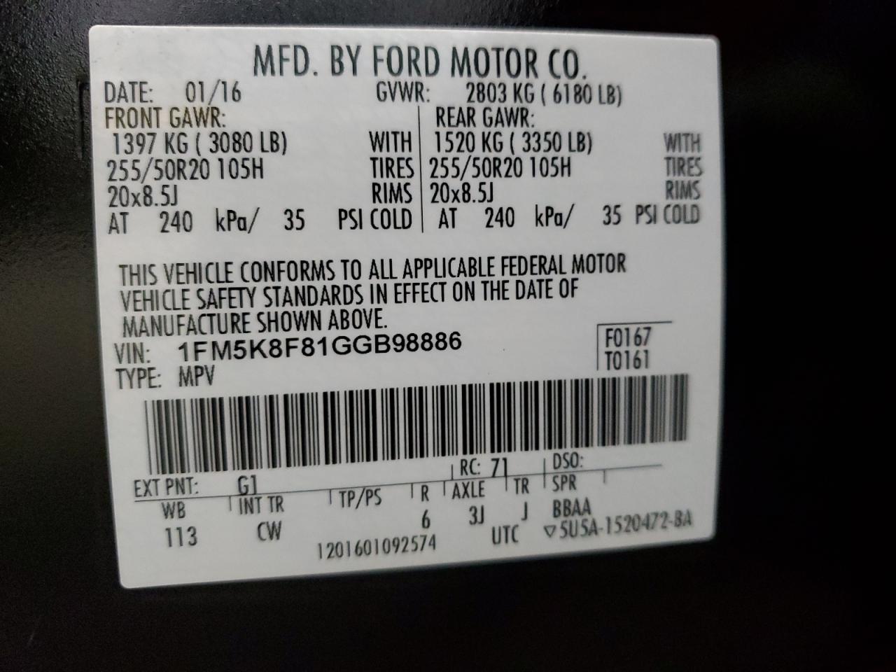2016 Ford Explorer VIN 1FM5K8F81GGB98886 Copart auction photo, undercarriage damage thumbnail 15