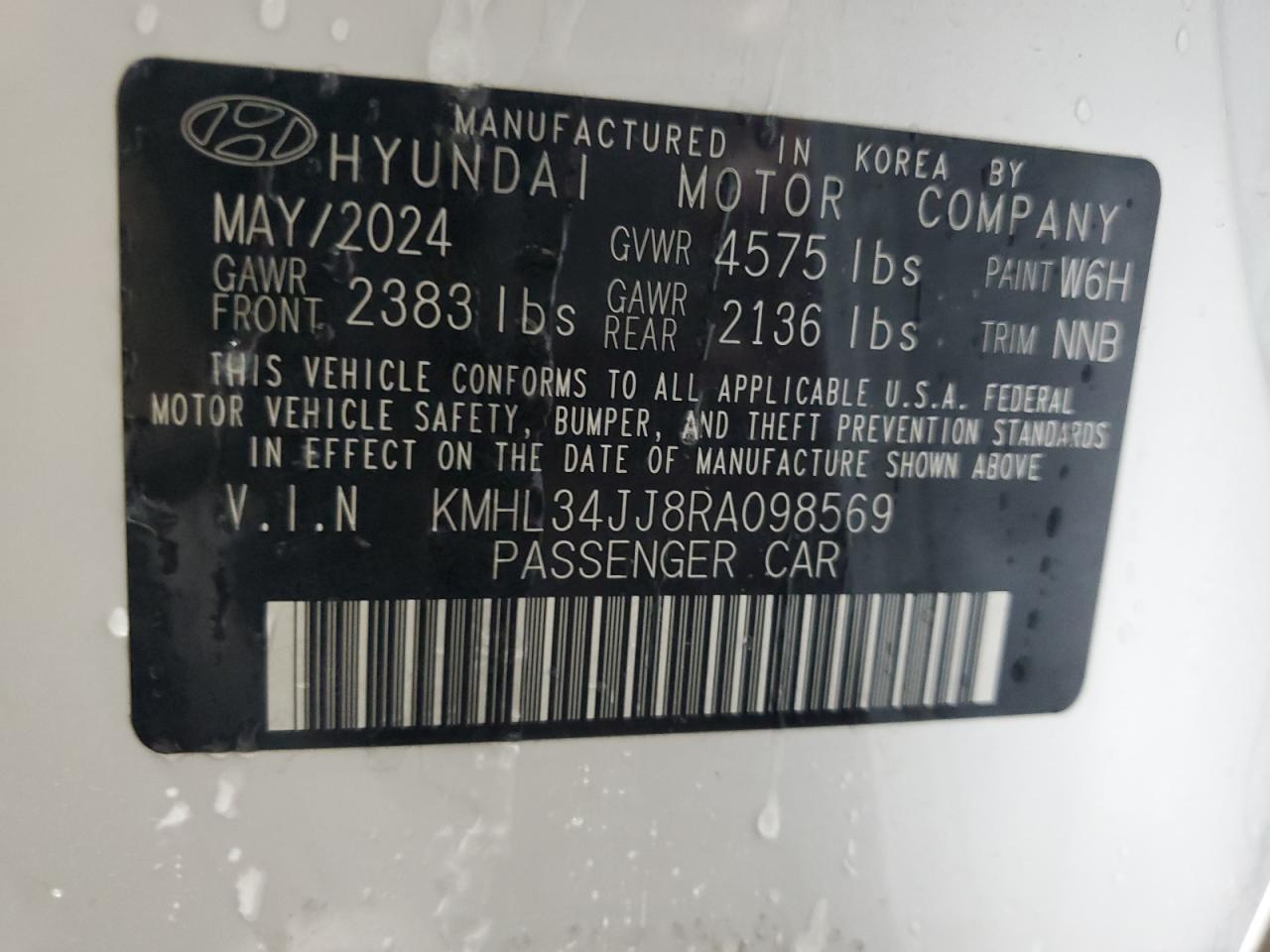 2024 Hyundai Sonata VIN KMHL34JJ8RA098569 Copart auction photo, front end / undercarriage damage thumbnail 13