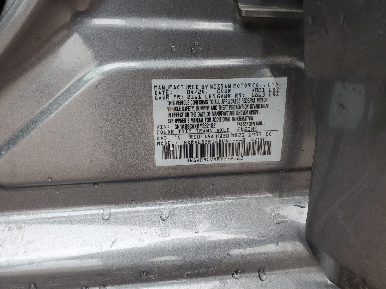 2024 Nissan Sentra VIN 3N1AB8CVXRY332182 Copart auction photo, front end / side damage thumbnail 12