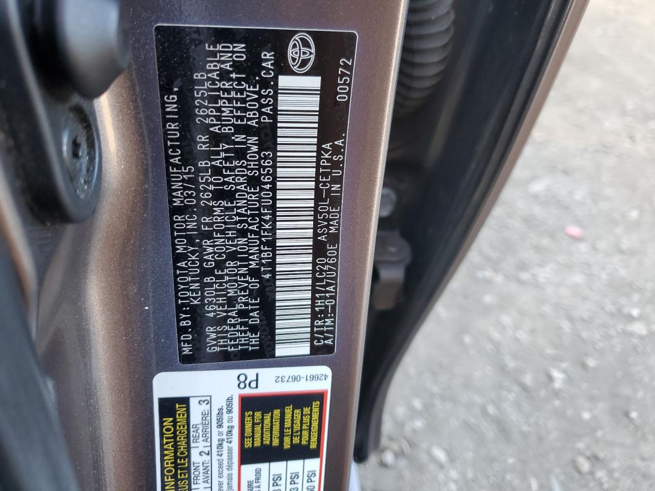 2015 Toyota Camry VIN 4T1BF1FK4FU046563 Copart auction photo, rear end / undercarriage damage thumbnail 12