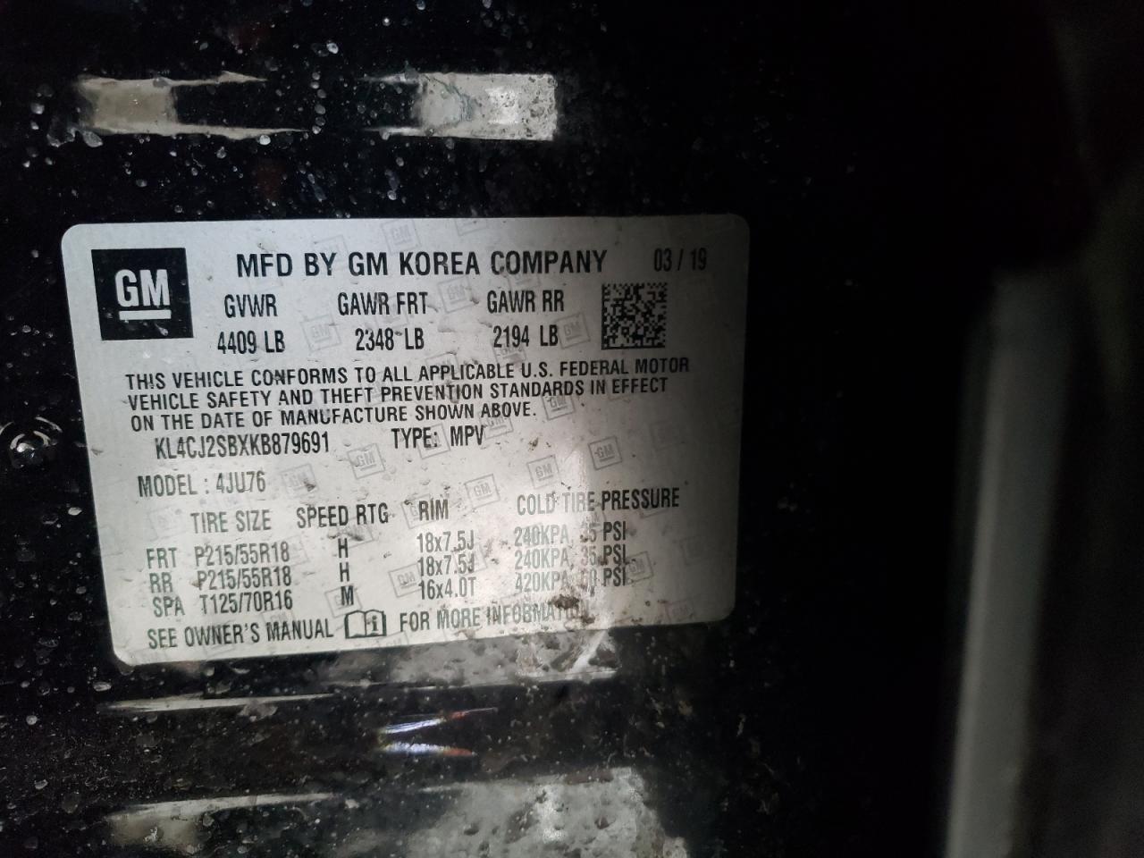 2019 Buick Encore VIN KL4CJ2SBXKB879691 Copart auction photo, front end damage thumbnail 13
