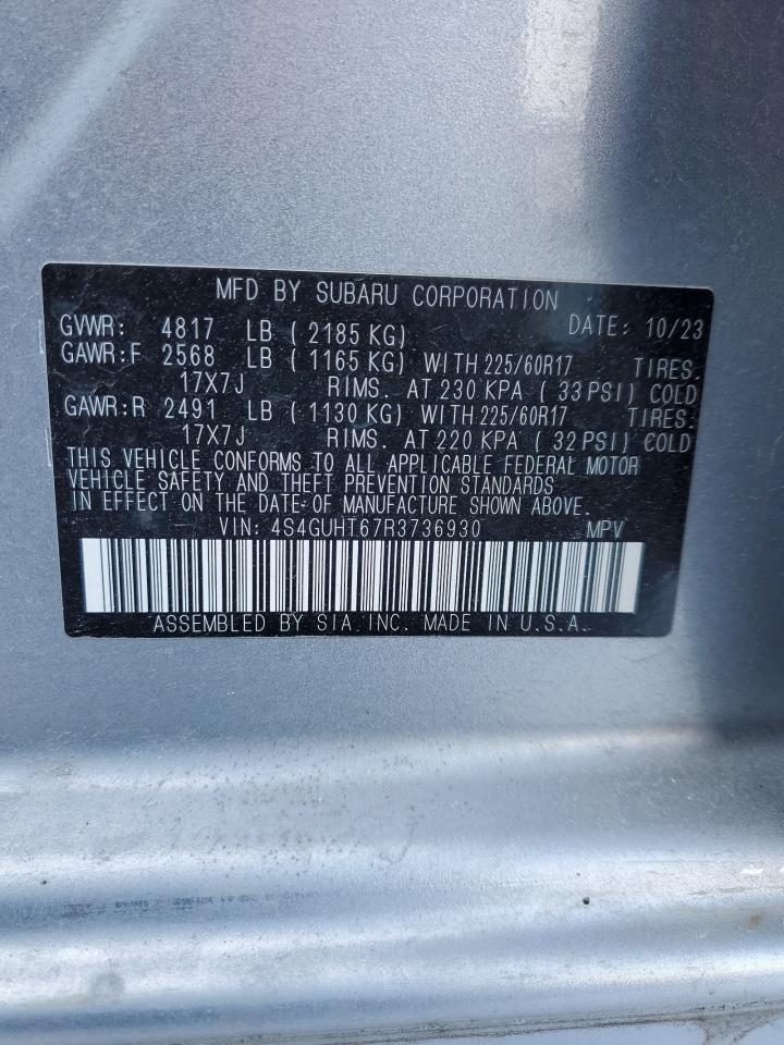 2024 Subaru XV VIN 4S4GUHT67R3736930 Copart auction photo, rear end / side damage thumbnail 13