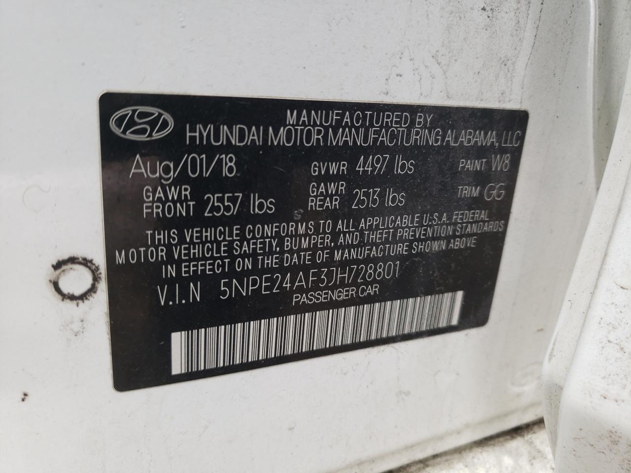 2018 Hyundai Sonata VIN 5NPE24AF3JH728801 Copart auction photo, front end damage thumbnail 14