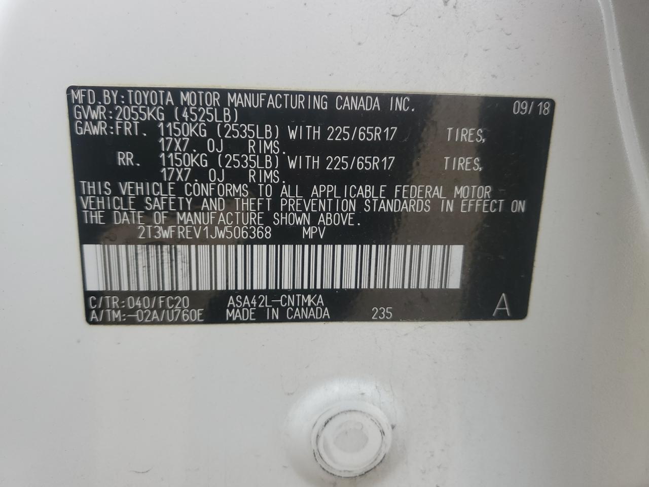 2018 Toyota RAV 4 VIN 2T3WFREV1JW506368 Copart auction photo, undercarriage / front end damage thumbnail 12