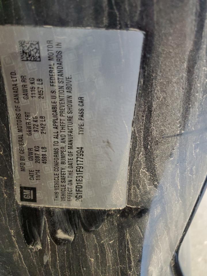 2015 Chevrolet Camaro VIN 2G1FD1E31F9177994 Copart auction photo, rear end / hail damage thumbnail 12