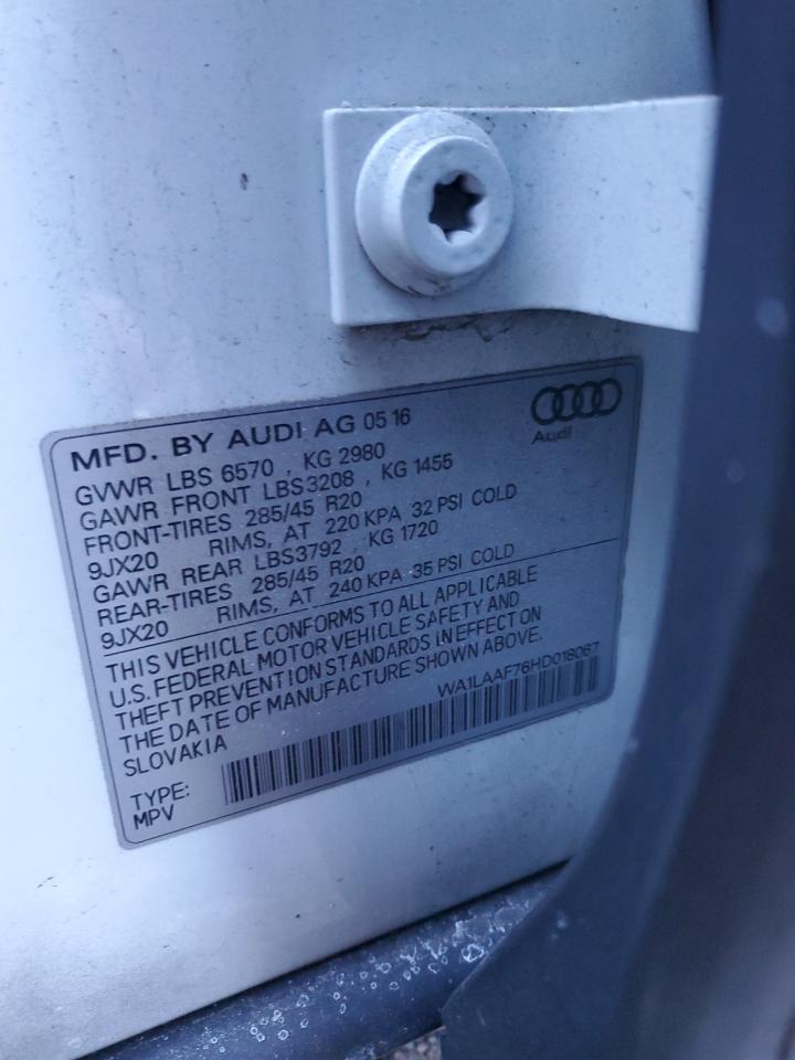 2017 Audi Q7 VIN WA1LAAF76HD018067 Copart auction photo, stripped / missing/altered vin damage thumbnail 13