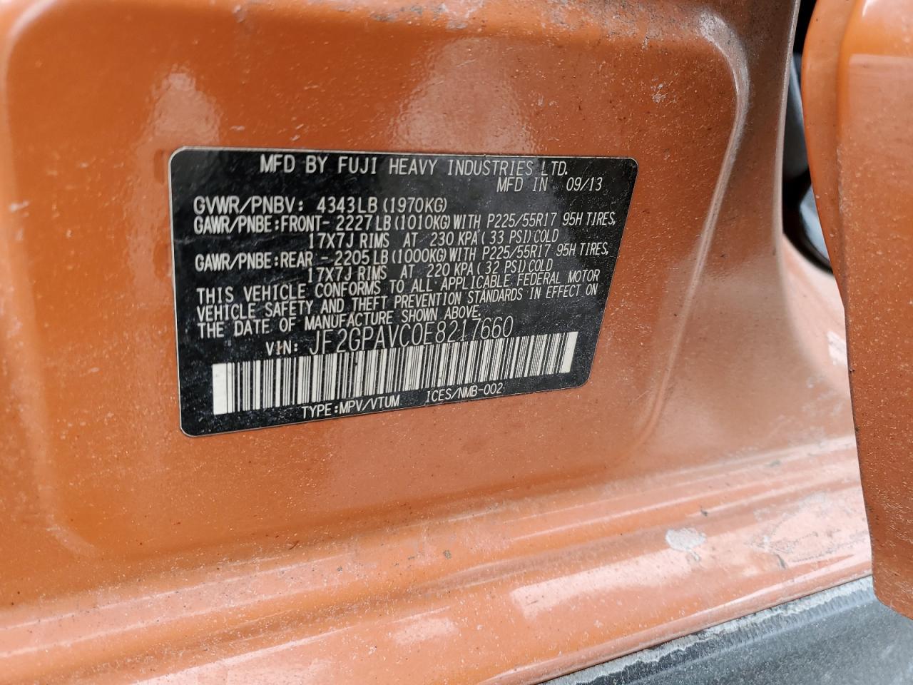 2014 Subaru XV VIN JF2GPAVC0E8217660 Copart auction photo, side damage thumbnail 15