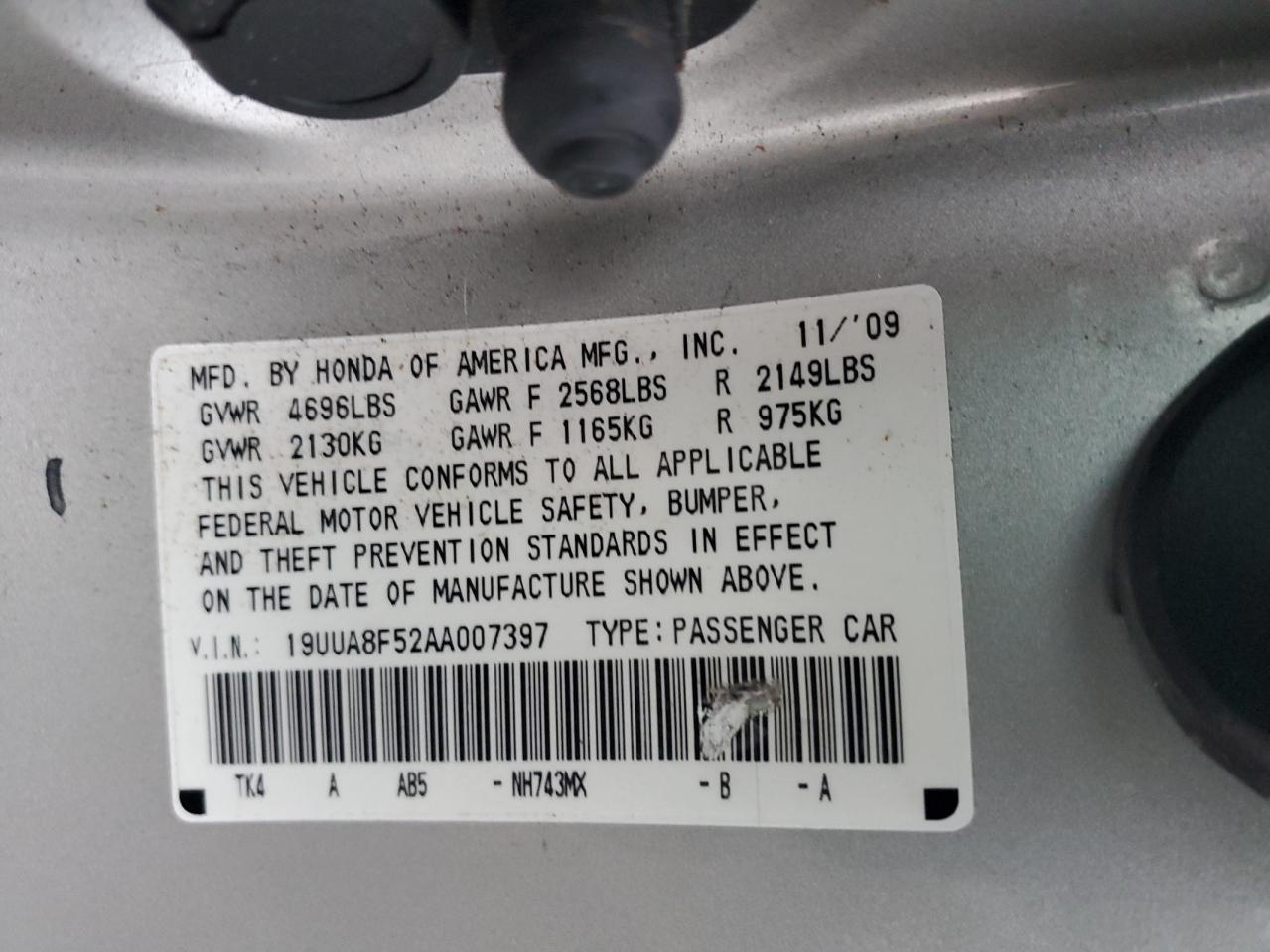 2010 Acura TL VIN 19UUA8F52AA007397 Copart auction photo, rear end damage thumbnail 13