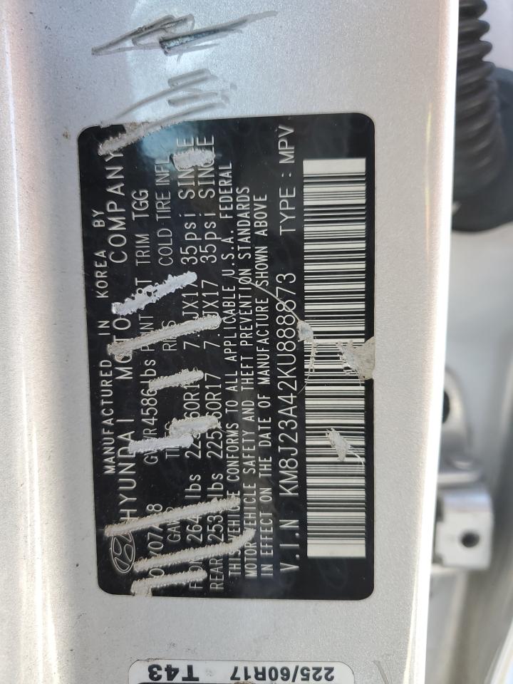 2019 Hyundai Tucson VIN KM8J23A42KU888873 Copart auction photo, front end / side damage thumbnail 15