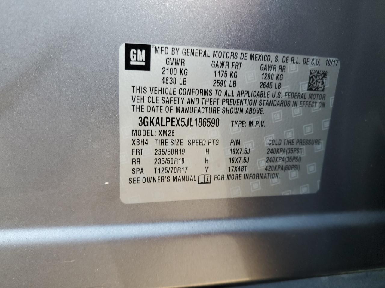 2018 GMC Terrain VIN 3GKALPEX5JL186590 Copart auction photo, front end damage thumbnail 13
