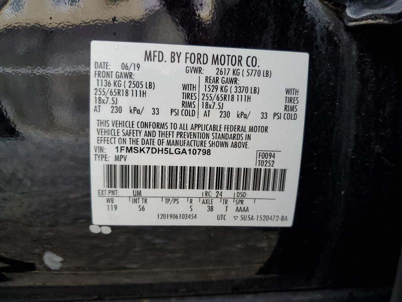 2020 Ford Explorer VIN 1FMSK7DH5LGA10798 Copart auction photo, front end damage thumbnail 16