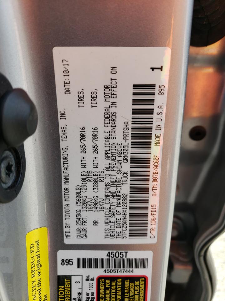 2017 Toyota Tacoma VIN 5TFCZ5AN4HX120882 Copart auction photo, front end / hail damage thumbnail 14
