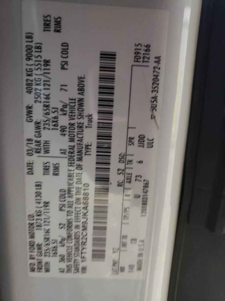 2018 Ford Transit VIN 1FTYR2CM9JKA68810 Copart auction photo, front end / rear end damage thumbnail 13