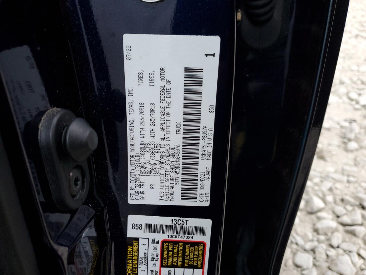 2022 Toyota Tundra VIN 5TFLA5DB1NX045076 Copart auction photo, side / rear end damage thumbnail 12