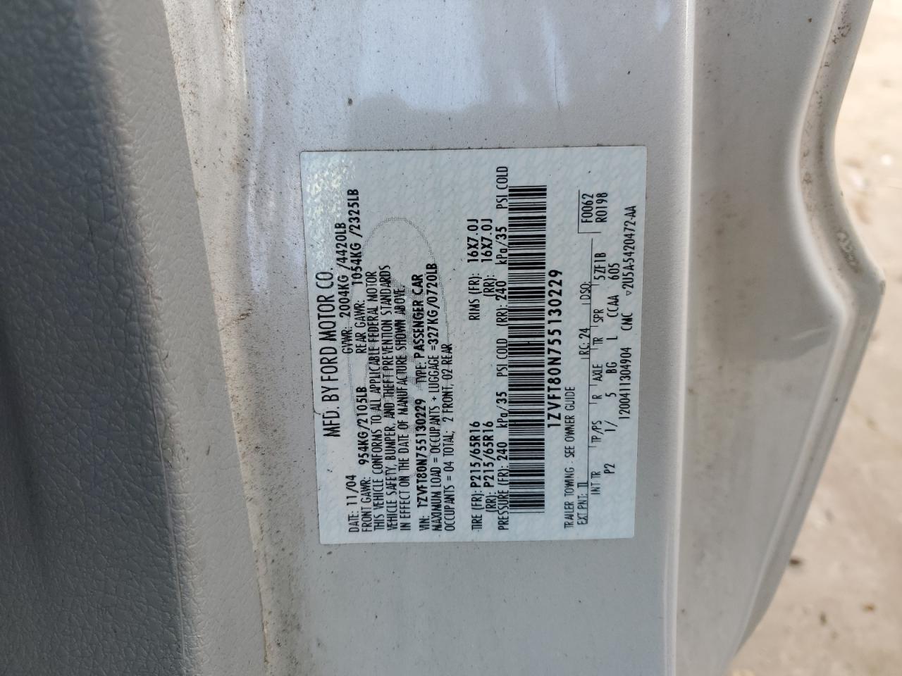 2005 Ford Mustang VIN 1ZVFT80N755130229 Copart auction photo, mechanical / minor dent/scratches damage thumbnail 12