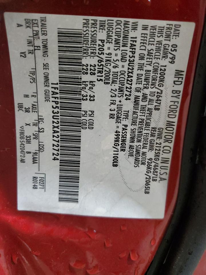 1999 Ford Taurus VIN 1FAFP53U2XA272724 Copart auction photo, front end damage thumbnail 12