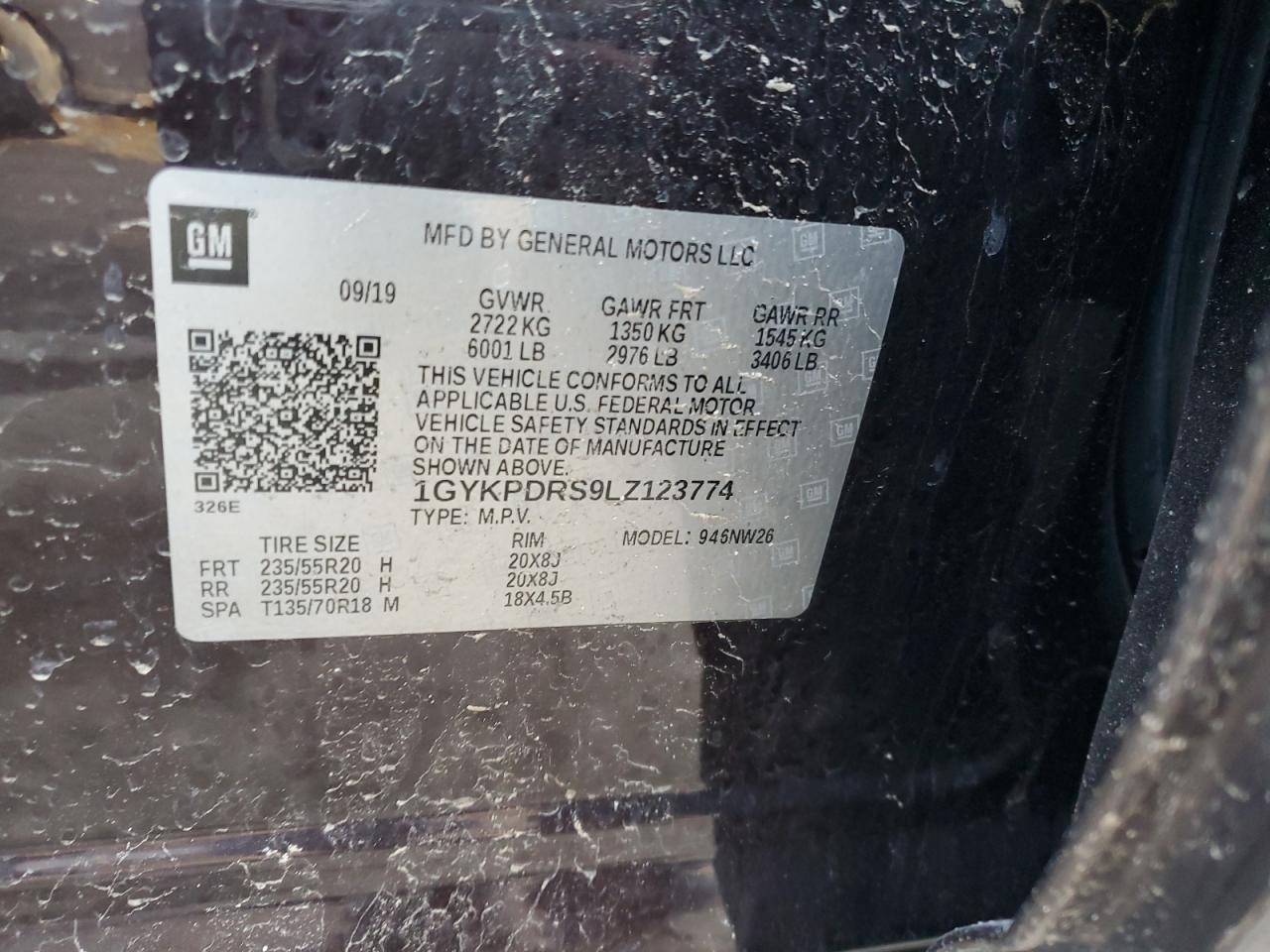 2020 Cadillac XT6 VIN 1GYKPDRS9LZ123774 Copart auction photo, front end / side damage thumbnail 14