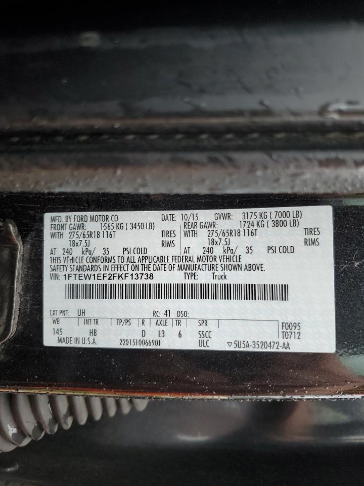 2015 Ford F-150 VIN 1FTEW1EF2FKF13738 Copart auction photo, all over damage thumbnail 14