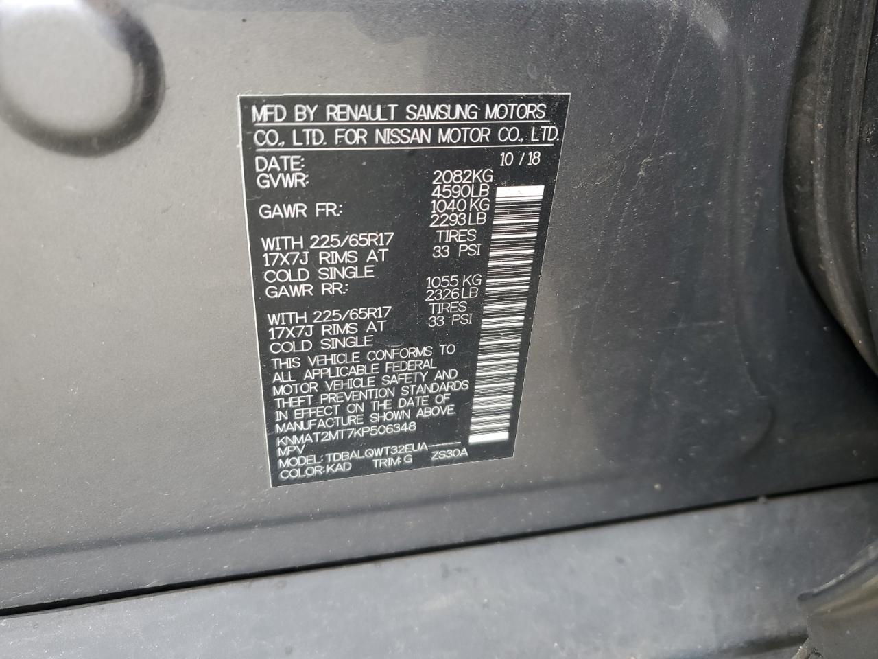 2019 Nissan Rogue VIN KNMAT2MT7KP506348 Copart auction photo, front end damage thumbnail 15