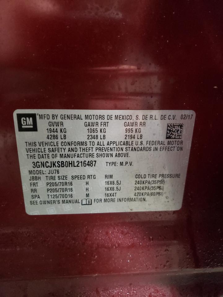 2017 Chevrolet Trax VIN 3GNCJKSB0HL216487 Copart auction photo, front end / rear end damage thumbnail 13