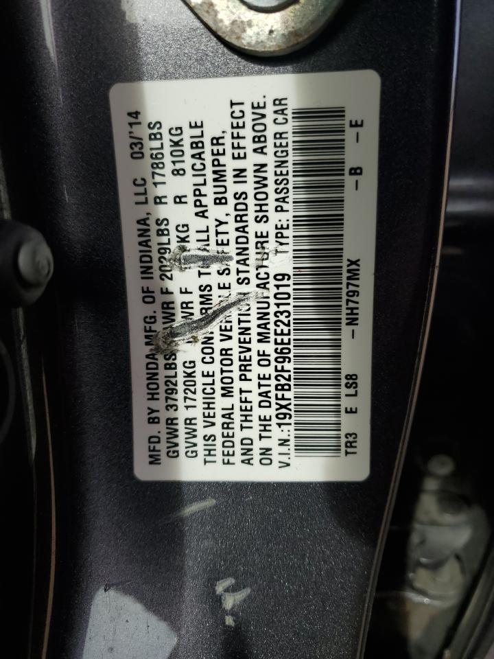 2014 Honda Civic VIN 19XFB2F96EE231019 Copart auction photo, front end / all over damage thumbnail 15