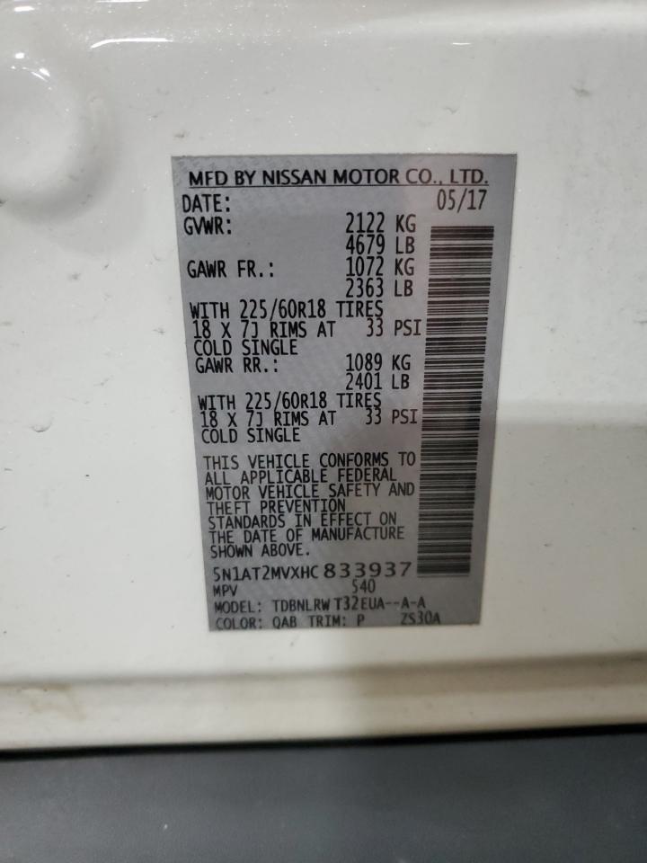 2017 Nissan Rogue VIN 5N1AT2MVXHC833937 Copart auction photo, burn - interior damage thumbnail 12