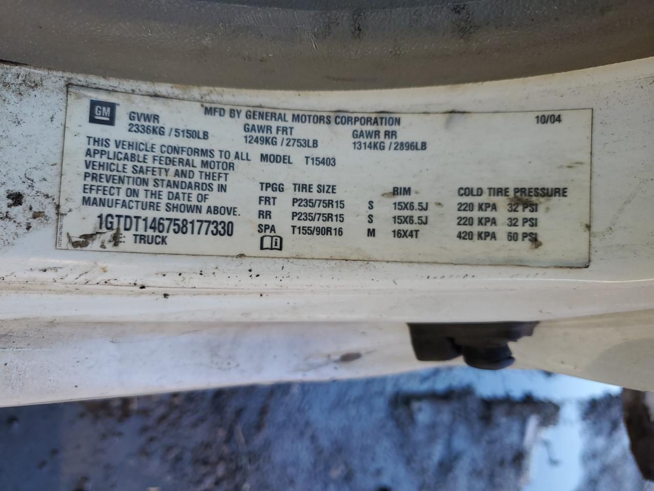 2005 GMC Canyon VIN 1GTDT146758177330 Copart auction photo, all over / undercarriage damage thumbnail 12