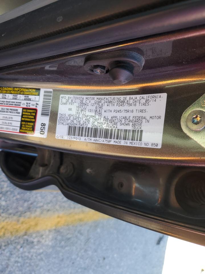 2014 Toyota Tacoma VIN 3TMLU4ENXEM154572 Copart auction photo, front end / minor dent/scratches damage thumbnail 12