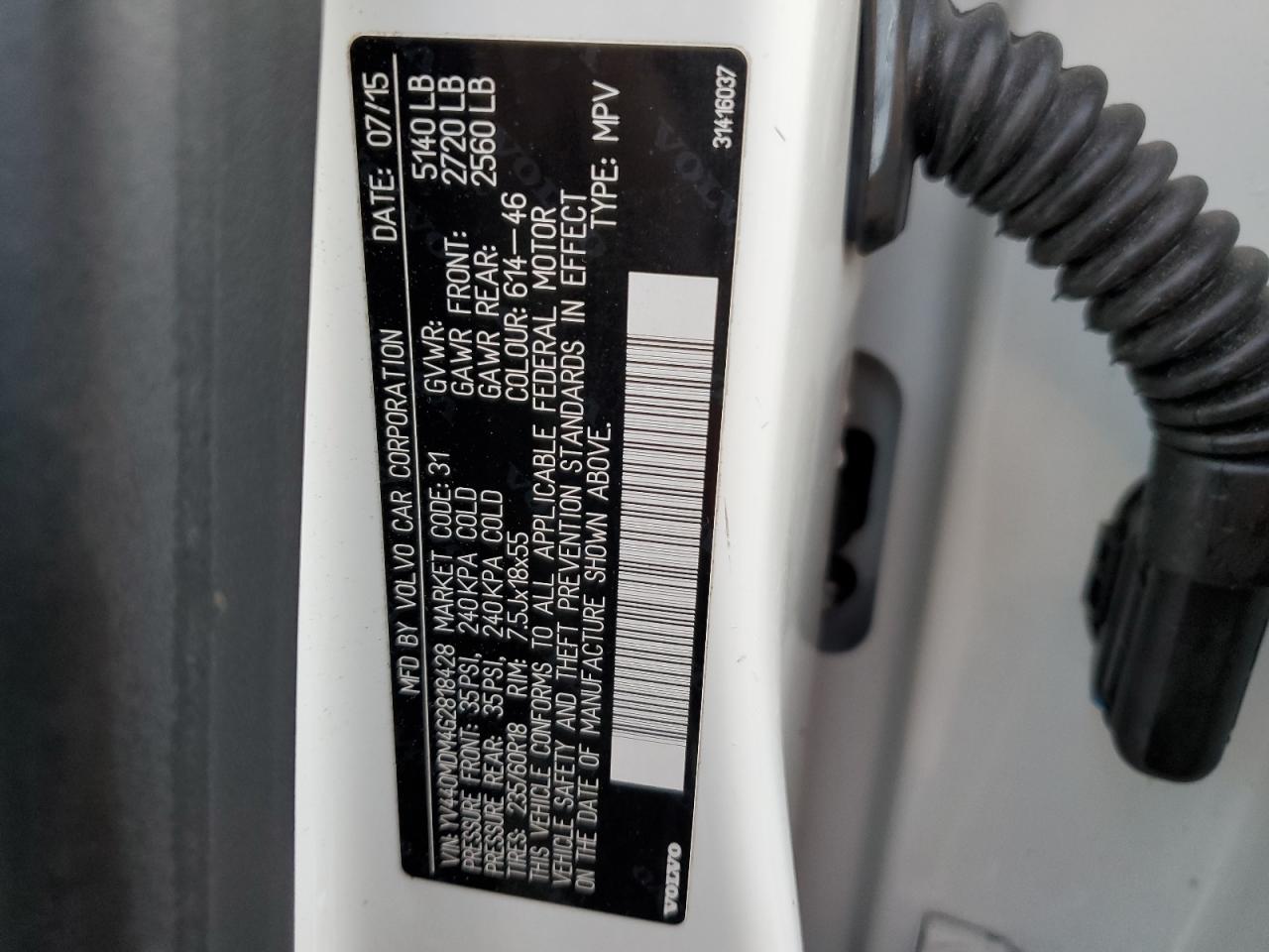 2016 Volvo XC60 VIN YV440MDM4G2818428 Copart auction photo, water/flood damage thumbnail 14