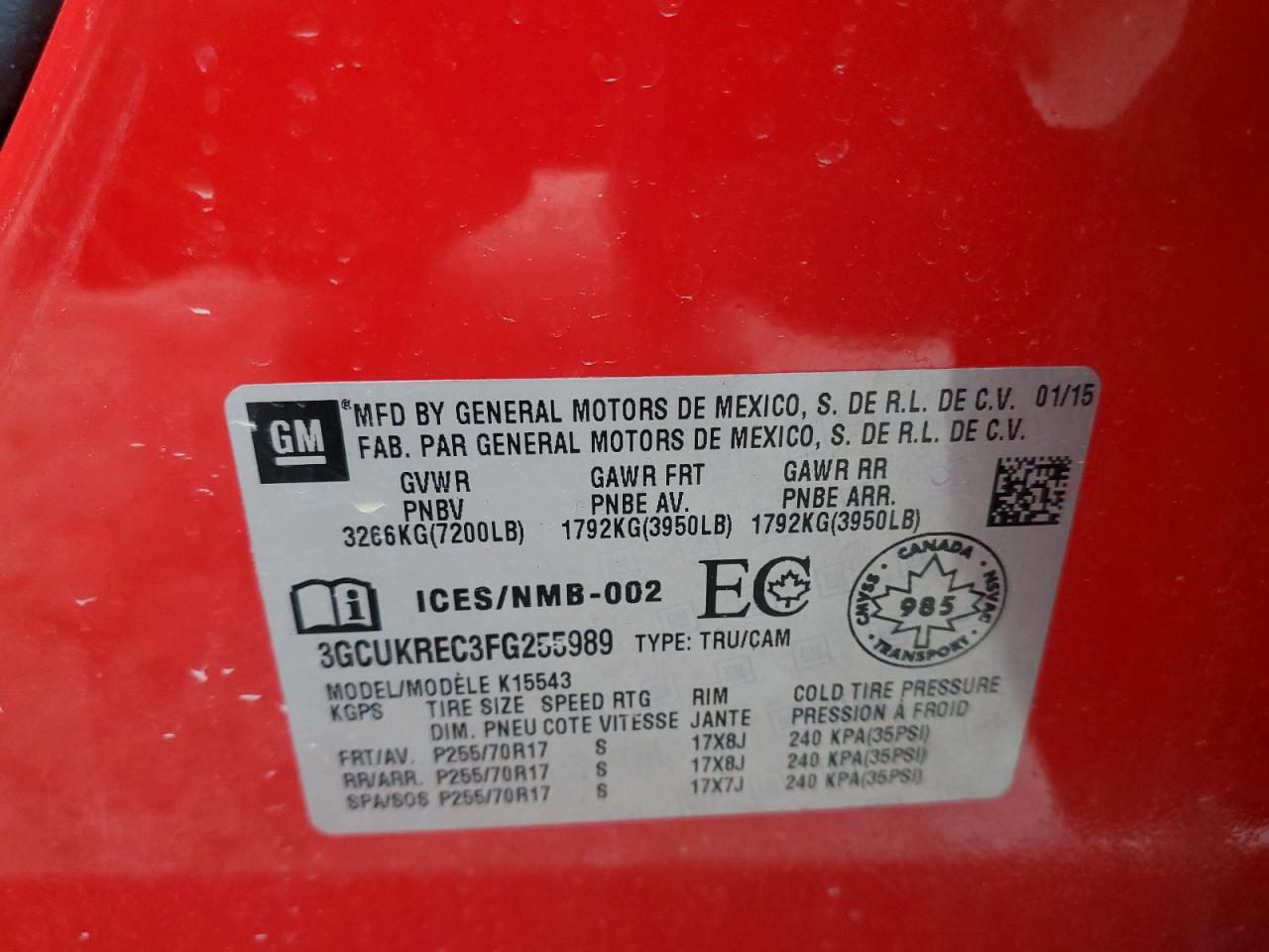 2015 Chevrolet Silverado VIN 3GCUKREC3FG255989 Copart auction photo, front end / minor dent/scratches damage thumbnail 14