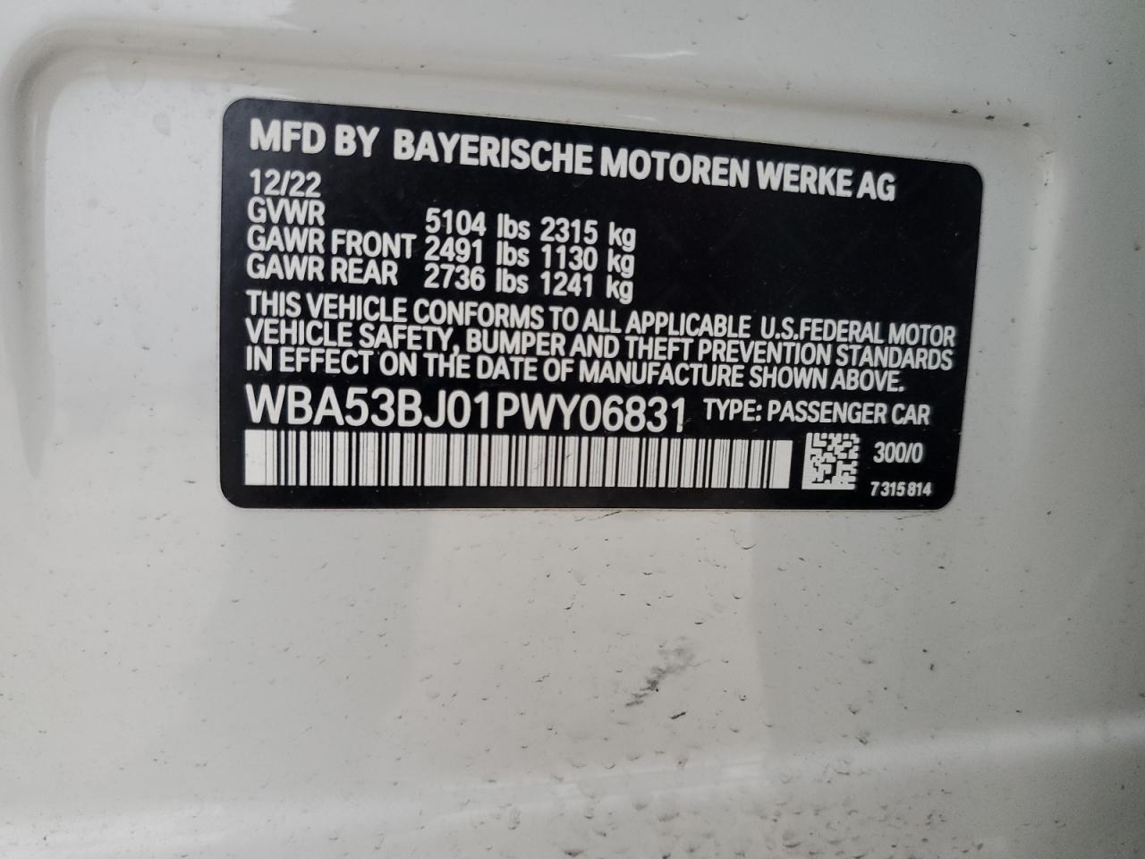 2023 BMW 5er VIN WBA53BJ01PWY06831 Copart auction photo, rear end / minor dent/scratches damage thumbnail 13