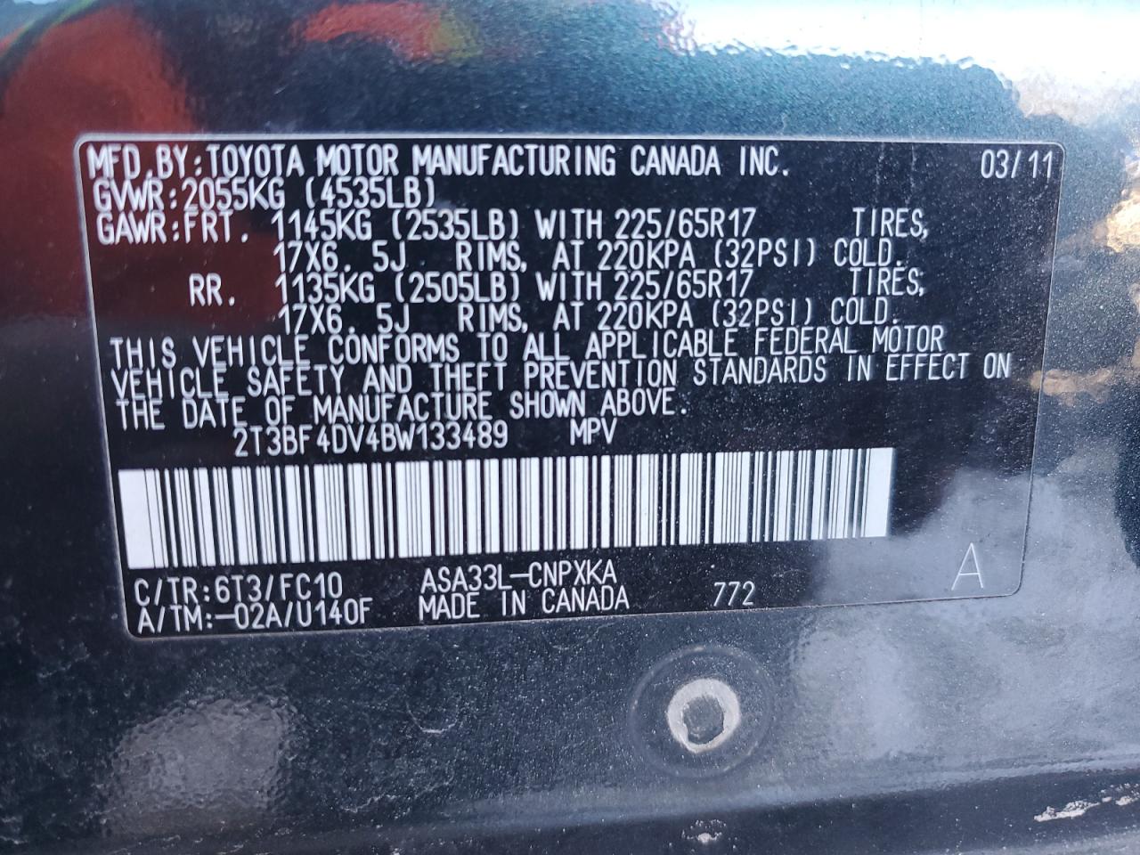 2011 Toyota RAV 4 VIN 2T3BF4DV4BW133489 Copart auction photo, all over damage thumbnail 13