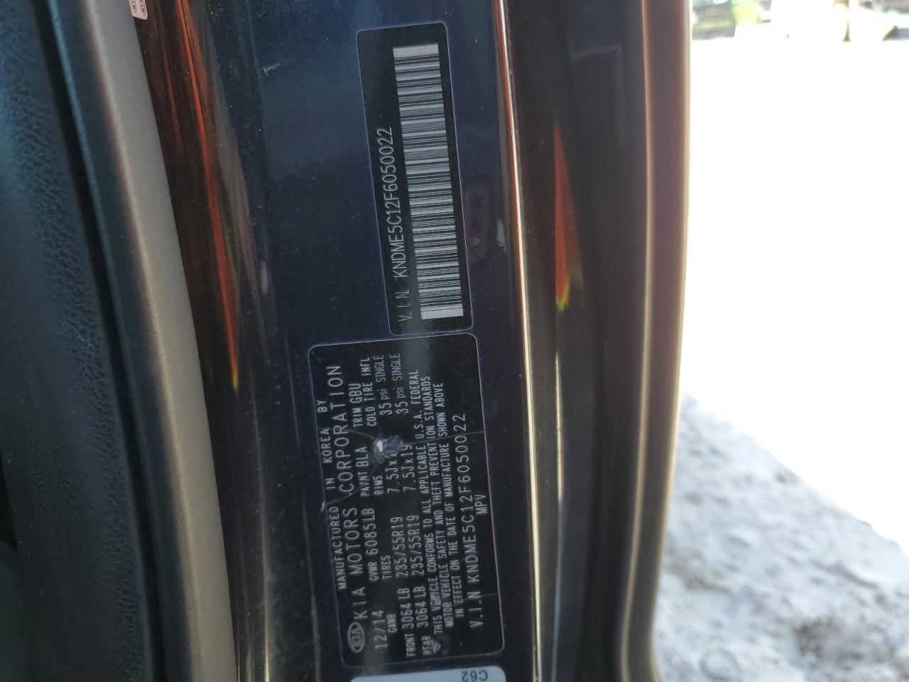 2015 KIA Sedona VIN KNDME5C12F6050022 Copart auction photo, rear end / side damage thumbnail 13