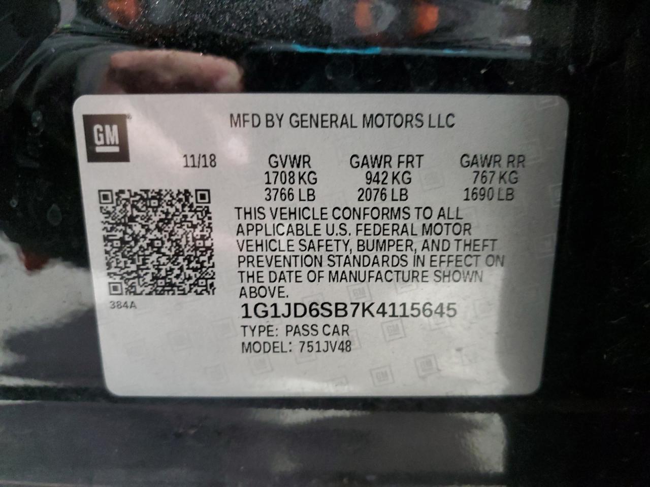 2019 Chevrolet Sonic VIN 1G1JD6SB7K4115645 Copart auction photo, rear end / front end damage thumbnail 14