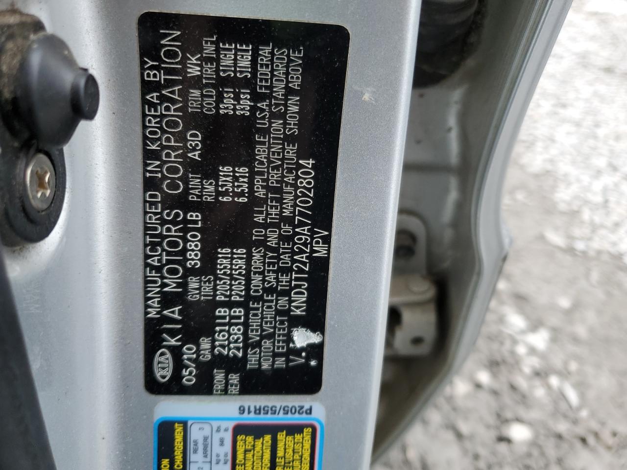 2010 KIA Soul VIN KNDJT2A29A7702804 Copart auction photo, rear end damage thumbnail 12