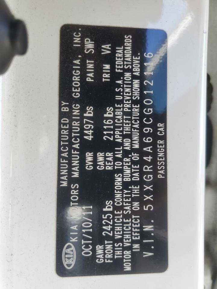 2012 KIA Optima VIN 5XXGR4A69CG012116 Copart auction photo, rear end damage thumbnail 12